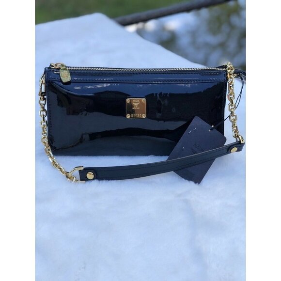 Authentic MCM Black Monogram Embossed Patent Leath